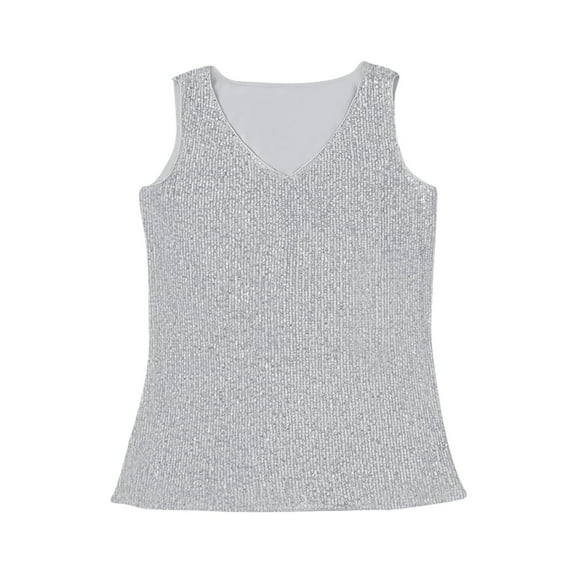Women'S Tops Casual, Plus Size Sequins Tank Tops Loose Sleeveless Tunic Shirts Dressy Business Casual Party Blouse Going Out Tops Cap Sleeve For Women Tank Tops Corset Workout (M, Silver) ZMTing