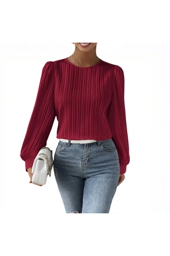Women'S Tops Casual, Puff Long Sleeve Lace Stitching Blouse Tunics Loose Fit Pleated Tops Women Sweat Shirts Black Tops For You Buy Womens Clothing Spring Tops Bustier Casual (S, Red) ZMTing