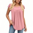 thumbnail image 1 of Women'S Tops Casual, Tunic Dressy Summer Short Sleeve Shirts Loose Fit Pleated Boho Top Womens Casual Ladies Tops And Blouses Work For Women Shoulder Tops Plus Tank Tops (M, Pink) ZMTing, 1 of 4