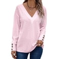 thumbnail image 1 of Women'S Tops Dressy Casual V Neck Long Sleeve Buttons Hollow Out Lace Embroidered Blouses Shirts Pink S, 1 of 8