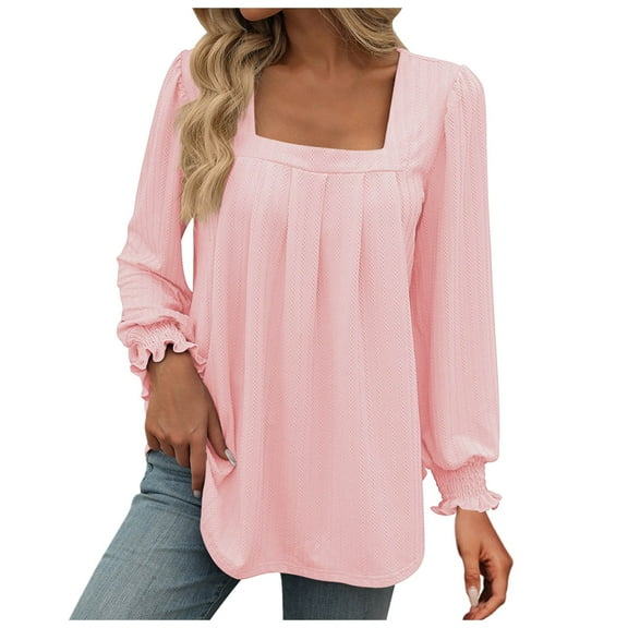 Women'S Tops Ladies Tops And Blouses Fall Long Sleeve Texture Ruched Square Neck Womens Shirts Business Casual Red XL
