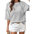 thumbnail image 1 of Women'S Tops Oversized T-Shirts Striped Color Block Short Sleeve T Shirts Crewneck Tee Blouses Black XL, 1 of 10