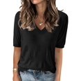 thumbnail image 1 of Women'S Tops Spring Summer Short Sleeve Sweater Fashion Trendy Dressy Casual Outfit Versatile Knit Blouse Black XL, 1 of 7