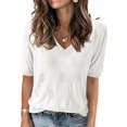 thumbnail image 1 of Women'S Tops Spring Summer Short Sleeve Sweater Fashion Trendy Dressy Casual Outfit Versatile Knit Blouse White XL, 1 of 6