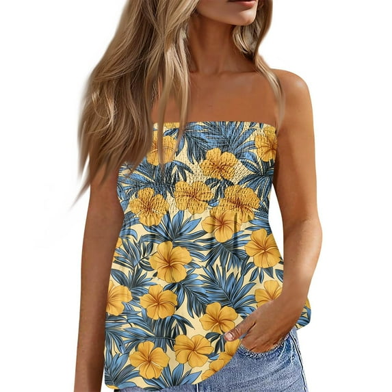 Women'S Tops, Summer Tube Cute Sexy Off Shoulder Floral Sleeveless Elastic Tunic Smocked Tops Womens Spring Long Sleeve Black Shirt Crop Top Women White Button Shirt Tops (M, Gold) ZMTing