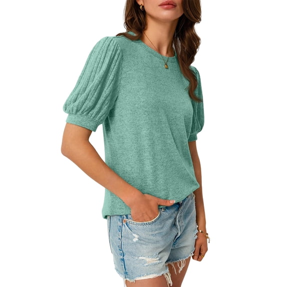 Women'S Tops Sweater Long Tunic Dressy Casual Blouses Business Cute Trendy Short Sleeve Shirt Green L