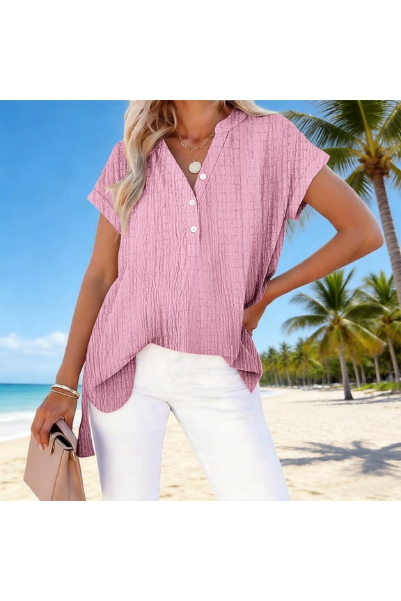Women'S Tops, Tees & Blouses Gsakboxl Women's Oversized Solid V Neck Button Long Sleeve Shirt Bark Texture Wrinkled Casual Blouse Loose Fashion Top With Unique Crinkle Fabric for Daily & Street Wear