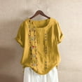 thumbnail image 1 of Women'S Tops, Tees & Blouses Gsakboxl Women's Plus Size Round Neck Button Down Short Sleeve Blouse Bohemian Floral Embroidered Cotton Linen Casual Top Womens Tops, 1 of 5