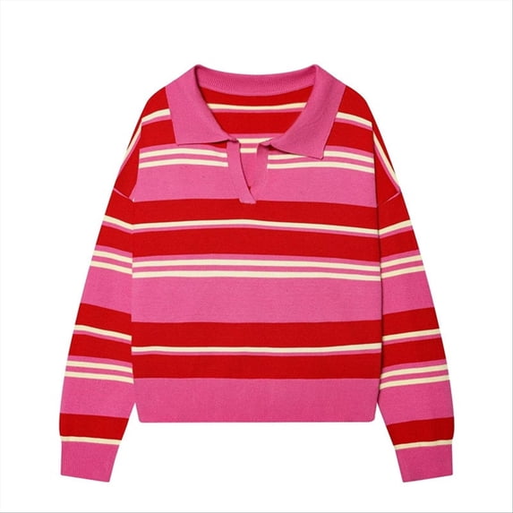 Women'S Tops, Tees & Blouses Neck Striped Long Sleeved Knit Ribbed Tops for Women,Hot Pink,M