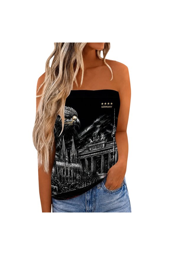 Women'S Tops, Tees & Blouses Printed Tube Camisole Elastic Bustier Crop Tank Tops for Women,Black,S