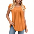 thumbnail image 1 of Women'S Tops, Tunic Dressy Casual Summer Short Sleeve Shirts Loose Fit Pleated Boho Top Plus Size For Women Valentines Tops Western Clothes Tops Basic Long Tops Tank Tops (3XL, Orange) ZMTing, 1 of 4
