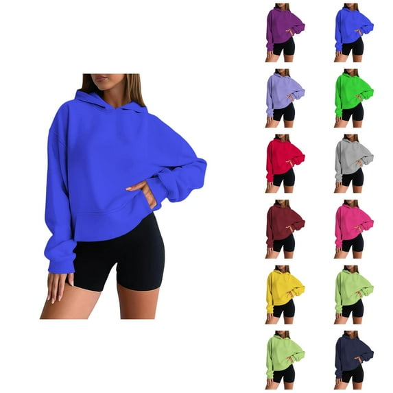 Women'S Tops Women's Solid Color Sweatshirt Women's Casual Hooded Sweatshirt Soft Comfortable Pullover Hoodie For Everyday Wear Basic Loungewear Lightweight Versatile