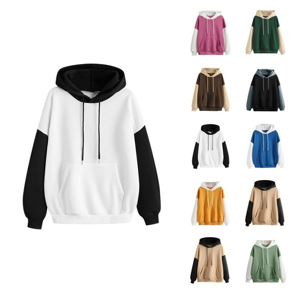 Women'S Tops Women's Solid Color Sweatshirt Womens Casual Strap Blouse Long Sleeve Splice Hooded Sweatshirt Tops