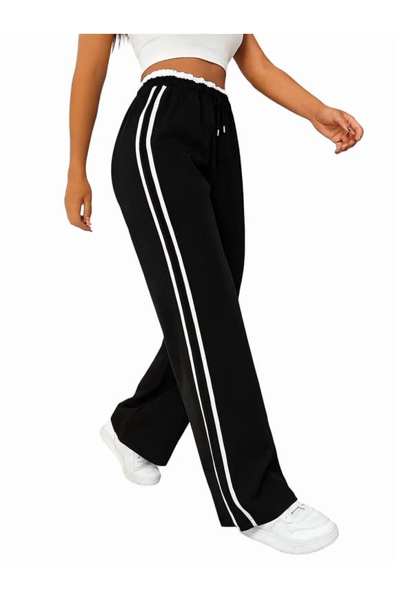 Women'S Track Pants Loose Straight Leg Jogging Sweatpants Warm-Up Sports Black XL