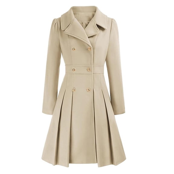Women'S Trench Coat Fashion Lapel Double Breasted Thick A Line Pea Coats Jacket with Pockets Beige XXXL