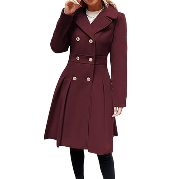 Women'S Trench Coat Fashion Lapel Double Breasted Thick A Line Pea Coats Jacket with Pockets Wine Red XL