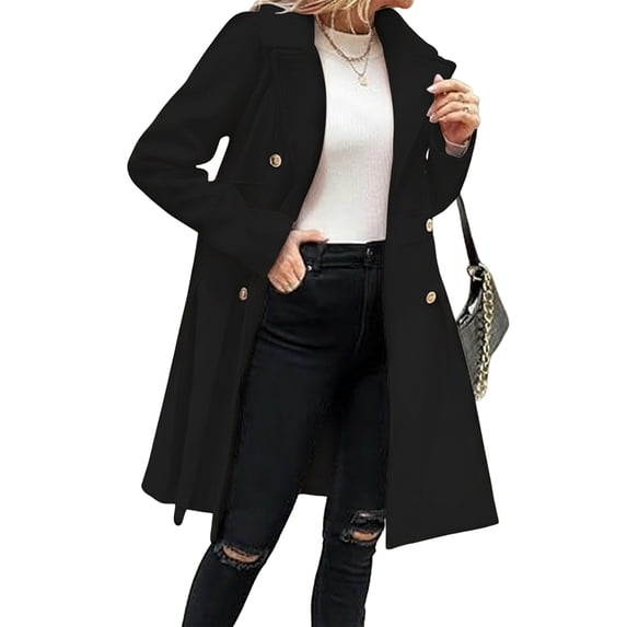 Women'S Trench Coat Fashion Lapel Double Breasted Thick A Line Pea Coats Jacket with Pockets
