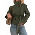 thumbnail image 1 of Women'S Trench Double Breasted Short Jacket High Collar Fall Winter Coats Trendy Outfit with Belt Army Green S, 1 of 9