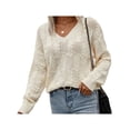 thumbnail image 1 of Women'S Trendy V Neck Hollow Knit Long Sleeve Loose Pullover Sweater Color S, 1 of 9