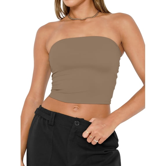 Women'S Tube Tops Strapless Crop Tops Basic Backless Sleeveless Going Out Outfits Summer Clothes Camel Color M