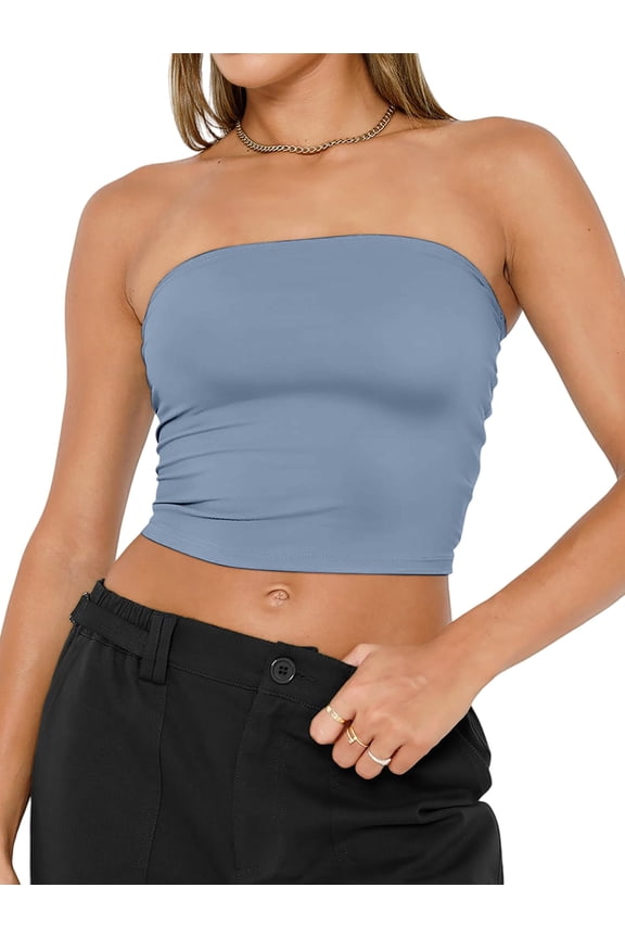 Women'S Tube Tops Strapless Crop Tops Basic Backless Sleeveless Going Out Outfits Summer Clothes Light Blue XS