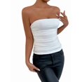 thumbnail image 1 of Women'S Tube Tops Strapless Going Out Crop Tank Top Ruched Bandeau Outfits Sleeveless Y2K Shirts White XS, 1 of 9