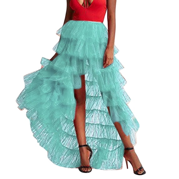 Women'S Tulle Skirts High Waist Layered Mesh Ruffles Polka Dot A Line Floral Embroidered Skirt Flowy Spring Travel Wedding Fairy Tutu Pleated Dailywear Spring Office Skirts