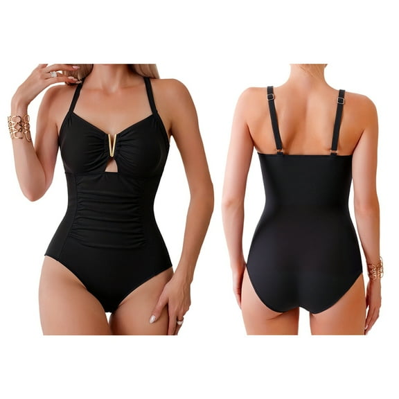 Women'S Tummy Control Swimsuits Ruched Slimming Bathing Suit Deep V Neck Swimsuit Black XXL