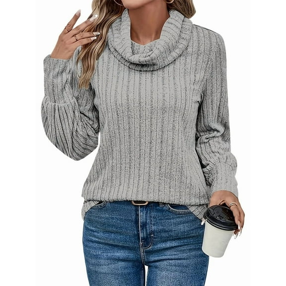 Women'S - Tunic Sweaters Long Sleeve Ribbed Knit Comfy Loose Casual Fall Sweater Grey M