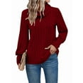 thumbnail image 1 of Women'S - Tunic Sweaters Long Sleeve Ribbed Knit Comfy Loose Casual Fall Sweater Wine Red S, 1 of 7