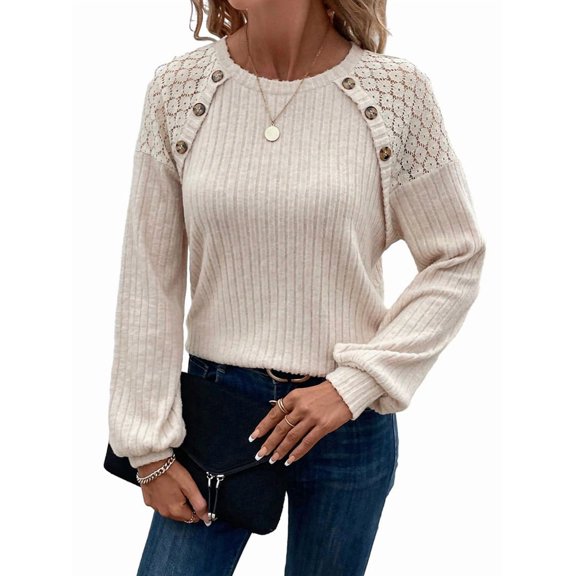 Women'S Tunic Tops Crew Neck Dressy Shirt Lace Patchwork Blouses Pullover Casual Blouses Sweaters  XL