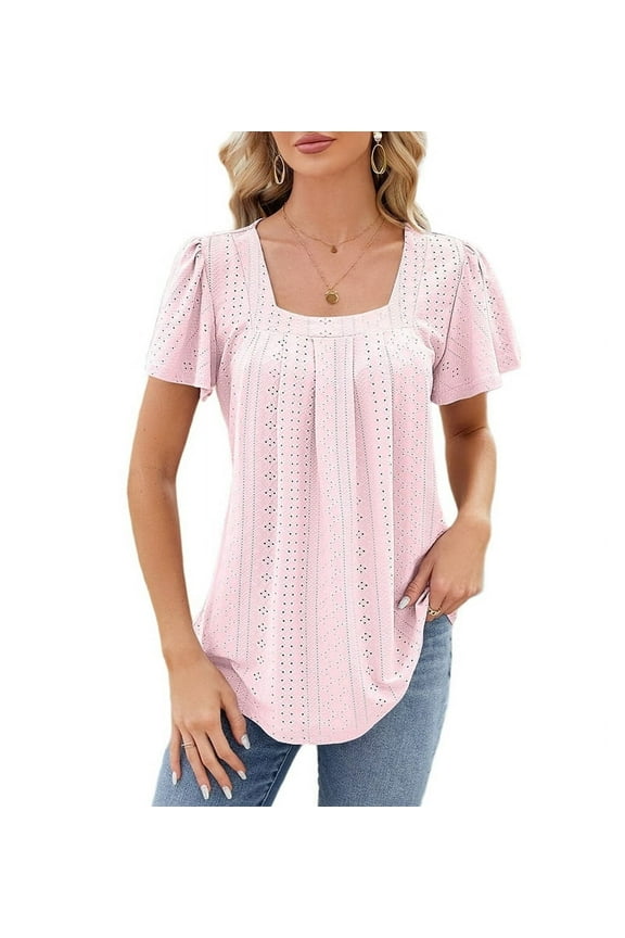 Women'S Tunic Tops Loose Fit Short Sleeve Shirts Crew Neck Summer Casual Tops Light Pink S