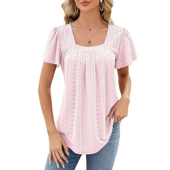 Women'S Tunic Tops Loose Fit Short Sleeve Shirts Crew Neck Summer Casual Tops Light Pink XL
