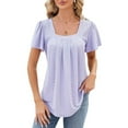 thumbnail image 1 of Women'S Tunic Tops Loose Fit Short Sleeve Shirts Crew Neck Summer Casual Tops Purple S, 1 of 9