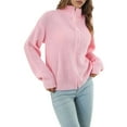 thumbnail image 1 of Women'S Turtle Neck Long Sleeve Knitted Cardigan Autumn and Winter Loose Knitted Cardigan with Zipper Pink M, 1 of 9