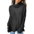 thumbnail image 1 of Women'S Turtle-Neck Oversized Sweaters Long Batwing Sleeve Spilt Hem Tunic Pullover Knit Tops Black L, 1 of 7