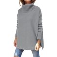 thumbnail image 1 of Women'S Turtle-Neck Oversized Sweaters Long Batwing Sleeve Spilt Hem Tunic Pullover Knit Tops Light Gray M, 1 of 4