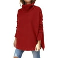 thumbnail image 1 of Women'S Turtle-Neck Oversized Sweaters Long Batwing Sleeve Spilt Hem Tunic Pullover Knit Tops Wine Red XXL, 1 of 7