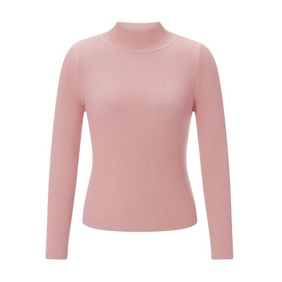 Women'S Turtle Neck Ribbed Pullover Sweater Long Sleeves Shirts Midweight Thermal Underwear Blouse Pink One Size
