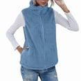 thumbnail image 1 of Women'S Turtle-Neck Sleeveless Warm Plush Vest with Zipper Autumn Winter Vest Jacket with Pockets  Blue XXL, 1 of 5