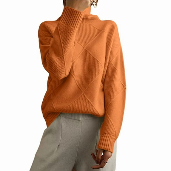 Women'S Turtle Neck Sweater Fall Winter Long Sleeve Chunky Knitted Trendy Pullover Tops Chocolate Color S