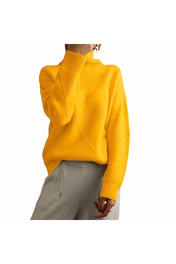 Women'S Turtle Neck Sweater Fall Winter Long Sleeve Chunky Knitted Trendy Pullover Tops Golden Yellow M
