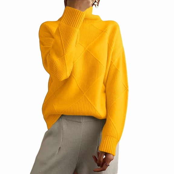 Women'S Turtle Neck Sweater Fall Winter Long Sleeve Chunky Knitted Trendy Pullover Tops Golden Yellow XXXL