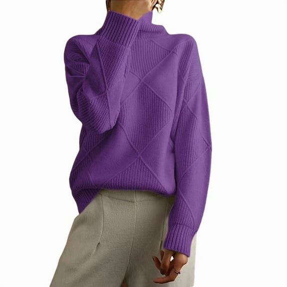 Women'S Turtle Neck Sweater Fall Winter Long Sleeve Chunky Knitted Trendy Pullover Tops S