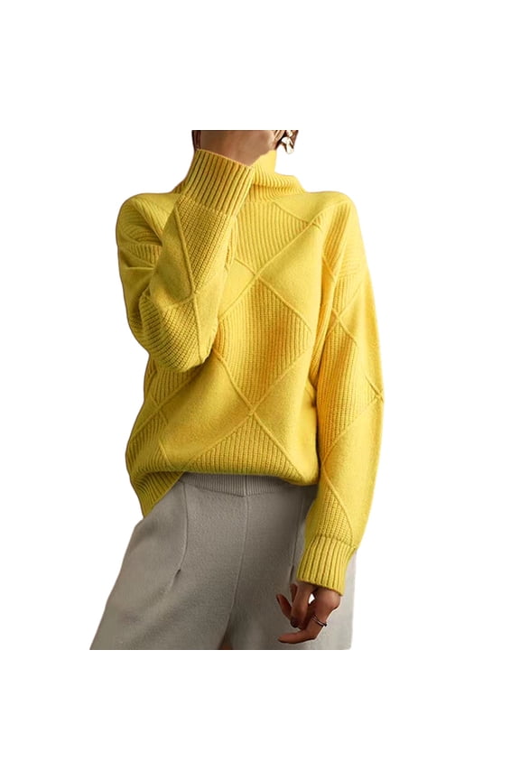 Women'S Turtle Neck Sweater Fall Winter Long Sleeve Chunky Knitted Trendy Pullover Tops Yellow XXXL