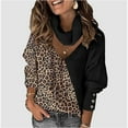 thumbnail image 1 of Women'S Turtleneck Sweater 2024 Fall Fashoin Leopard Print Patchwork Pullover Long Sleeves Loose Thermal Knitting Sweater Tops Black XXL, 1 of 5