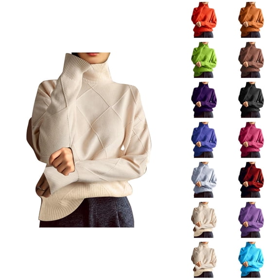 Women'S Turtleneck Sweaters 2026 Fall Winter Casual Long Sleeve Plain Knit Pullover Sweater Jumper Tops