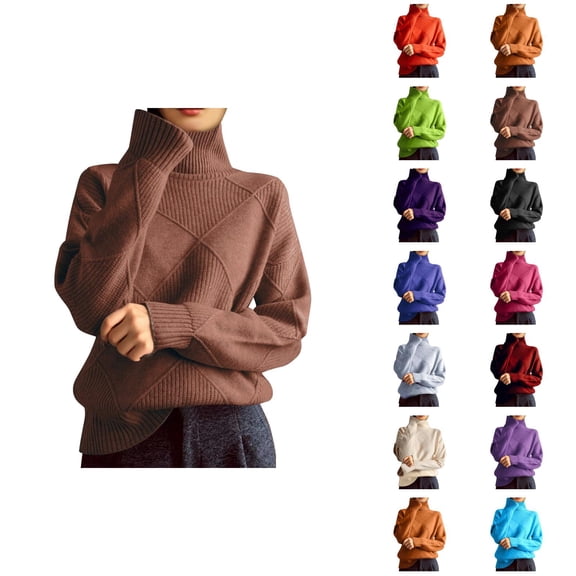 Women'S Turtleneck Sweaters 2026 Fall Winter Casual Long Sleeve Plain Knit Pullover Sweater Jumper Tops