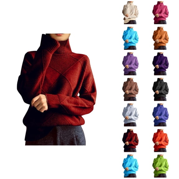 Women'S Turtleneck Sweaters 2026 Fall Winter Trendy Long Sleeve Knitted Plain Pullover Sweater Jumper Tops