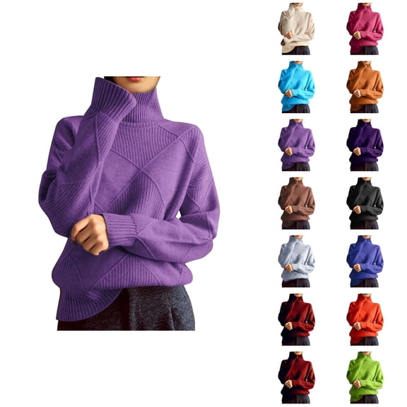 Women'S Turtleneck Sweaters 2026 Fall Winter Trendy Long Sleeve Knitted Plain Pullover Sweater Jumper Tops